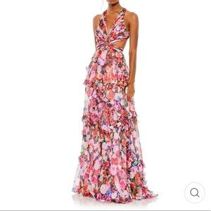 Mac Duggal Pink Floral Cutout Ruffle Gown